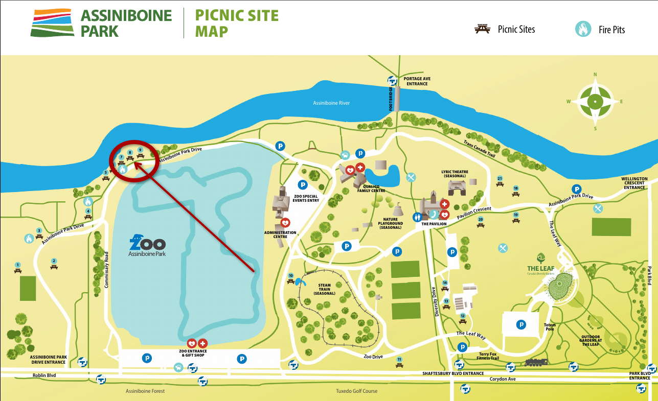 Assiniboine Park map with Picnic Site 8 circled